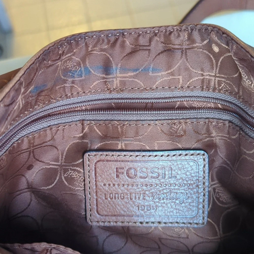 Vintage Fossil Tan Leather Maddox Crossbody Shoulder Bag - Picture 5 of 7